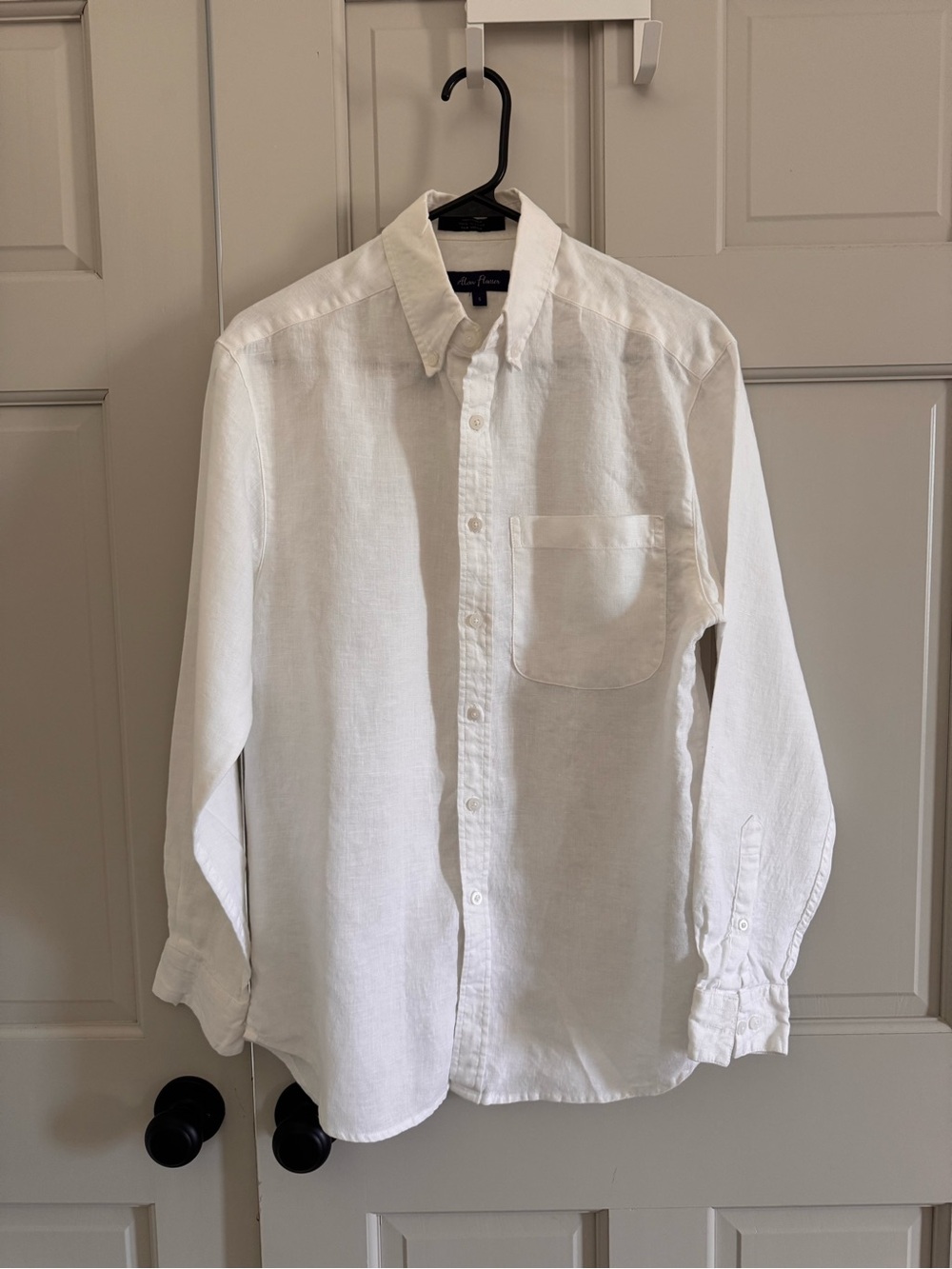 Alan Flusser men’s 100% linen white button down shirt S